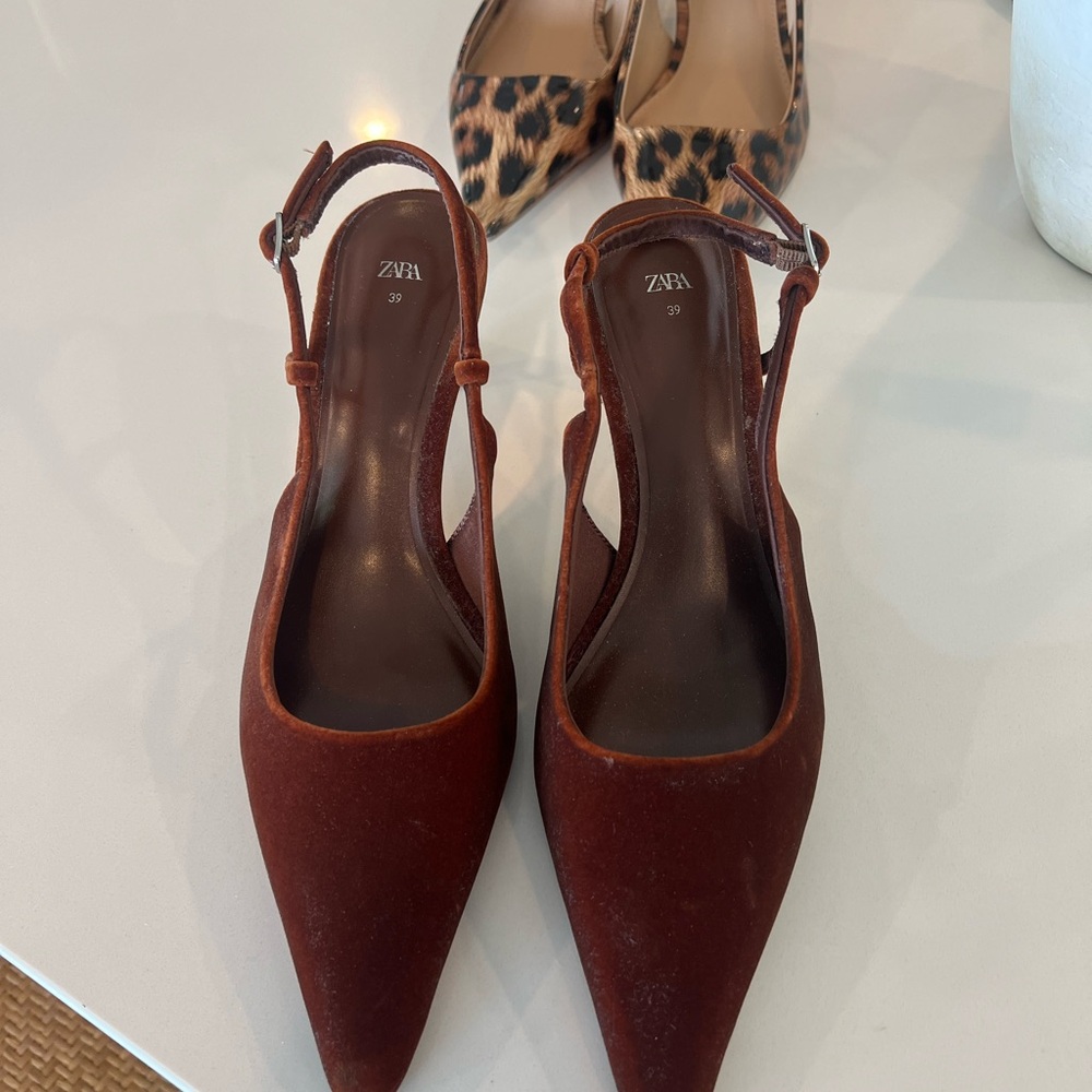 Zara Brown Suede Heels with Slingback Design